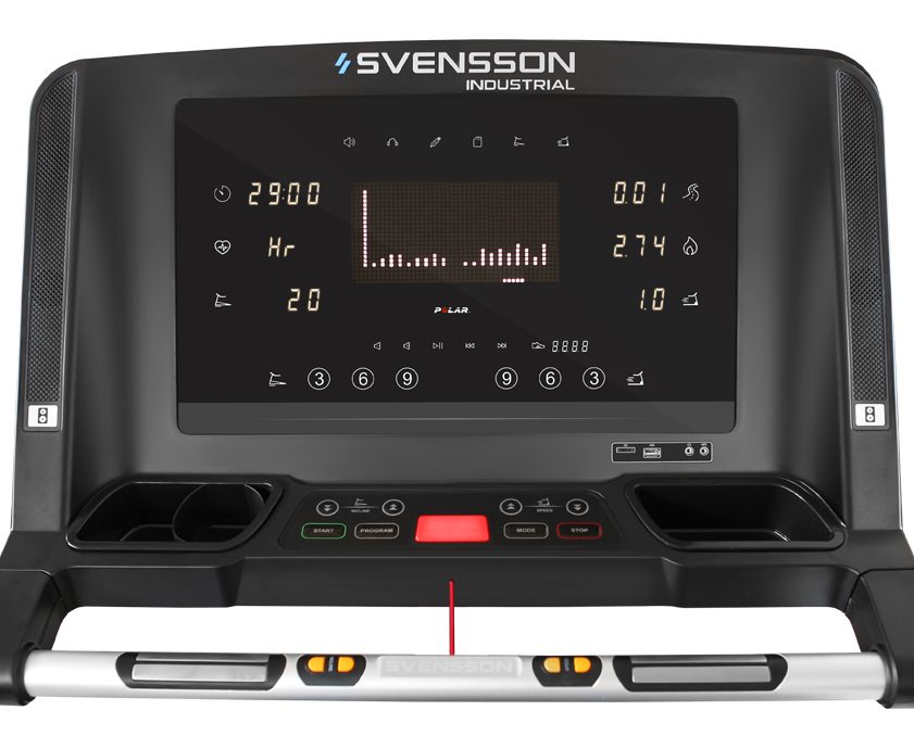 SVENSSON INDUSTRIAL ARMORTECH (BLACK&WHITE) Беговая дорожка коммерческая - СУПЕРСОВРЕМЕННЫЙ ДИСПЛЕЙ С СЕНСОРНЫМИ КЛАВИШАМИ